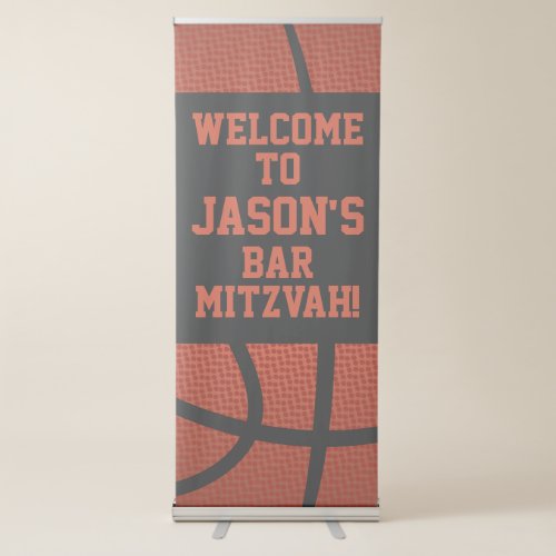 Basketball Bar Mitzvah Personalized Orange Black Retractable Banner