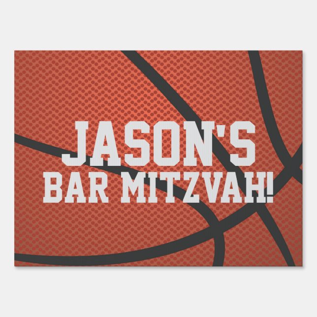 Basketball Bar Mitzvah Personalized Orange Black Sign (Front)