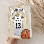Basketball Bar Mitzvah Thank You<br><div class="desc">Bar mitzvah thank you cards featuring a basketball court background,  a white jersey with your childs name,  number and the star of david. On the inside is text that can be personalized,  alternatively you can delete this and leave it blank.</div>