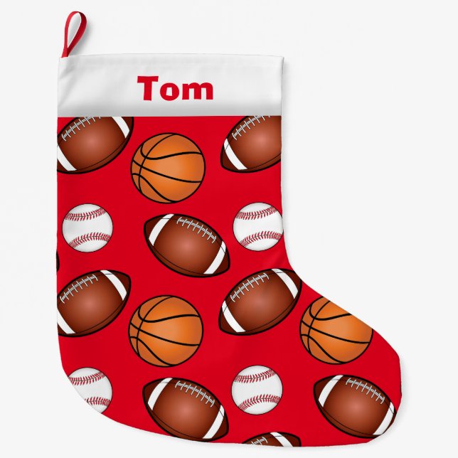 Basketball Baseball Football Customizable Large Christmas Stocking (Front)