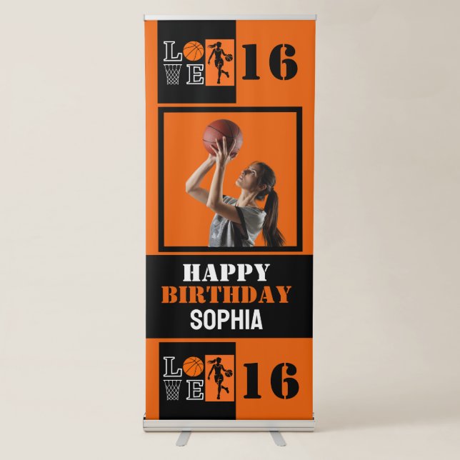 Basketball, Basketball Player Girl Birthday Retractable Banner (Front)