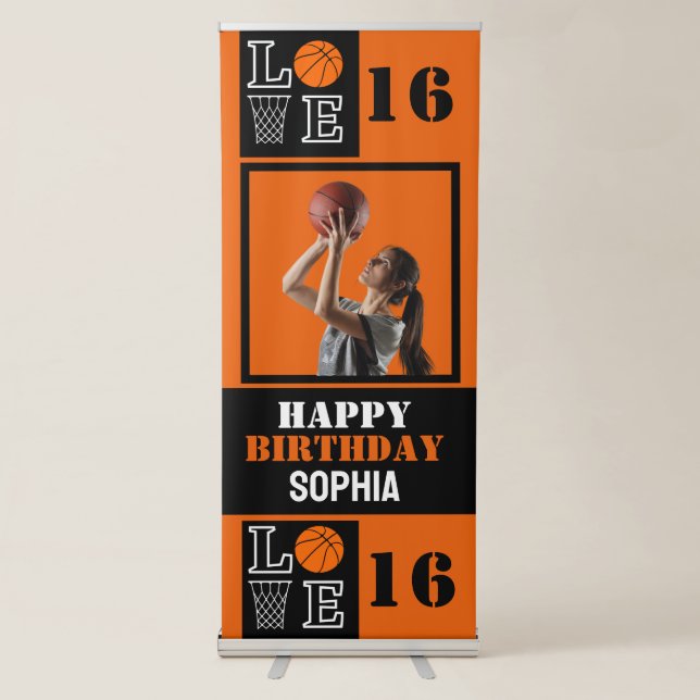 Basketball, Basketball Player Girl Birthday Retractable Banner (Front)
