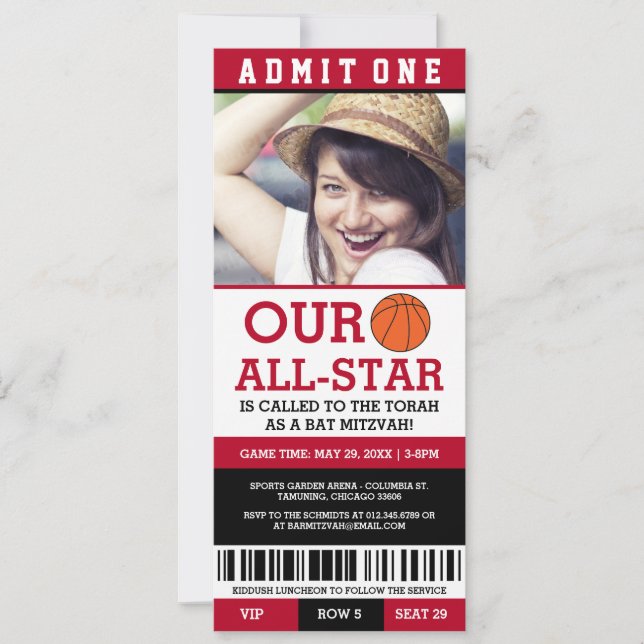 Basketball Bat Mitzvah Invites (Front)