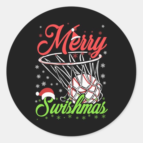 Basketball Bball Christmas Merry Swishmas  Classic Round Sticker