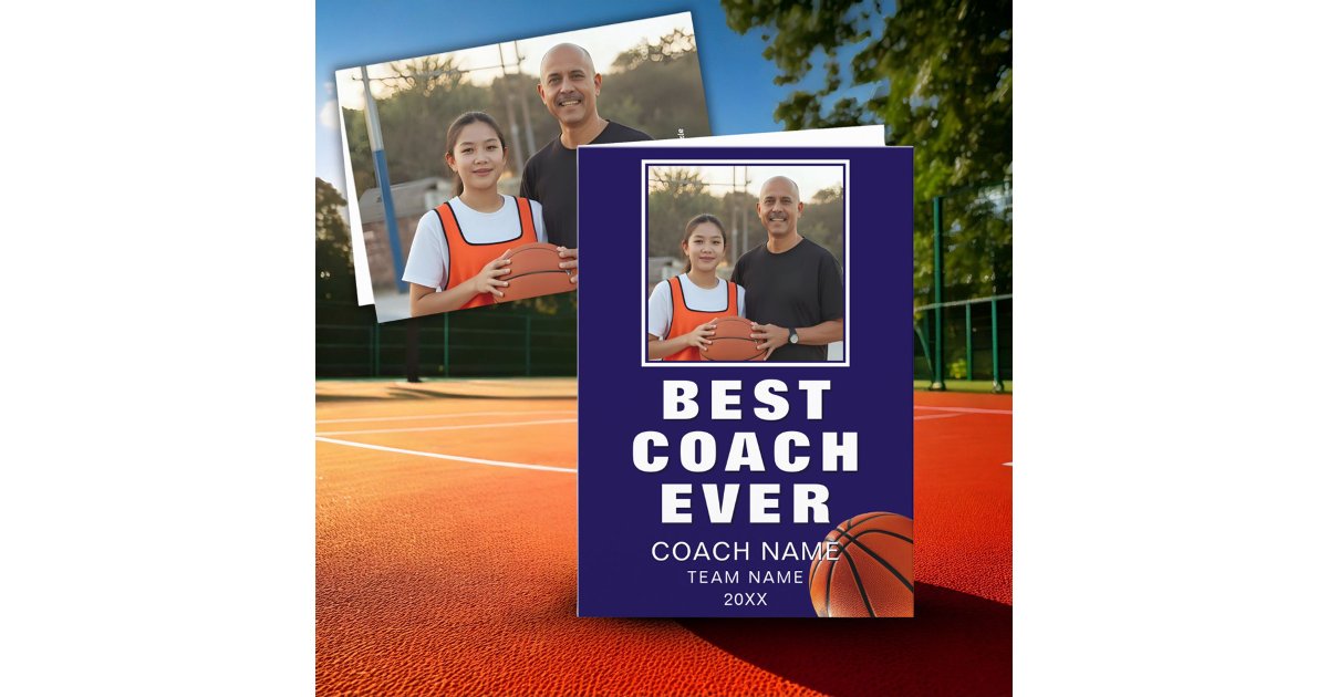 Basketball Best Coach Ever Player Photo Thank You Card | Zazzle