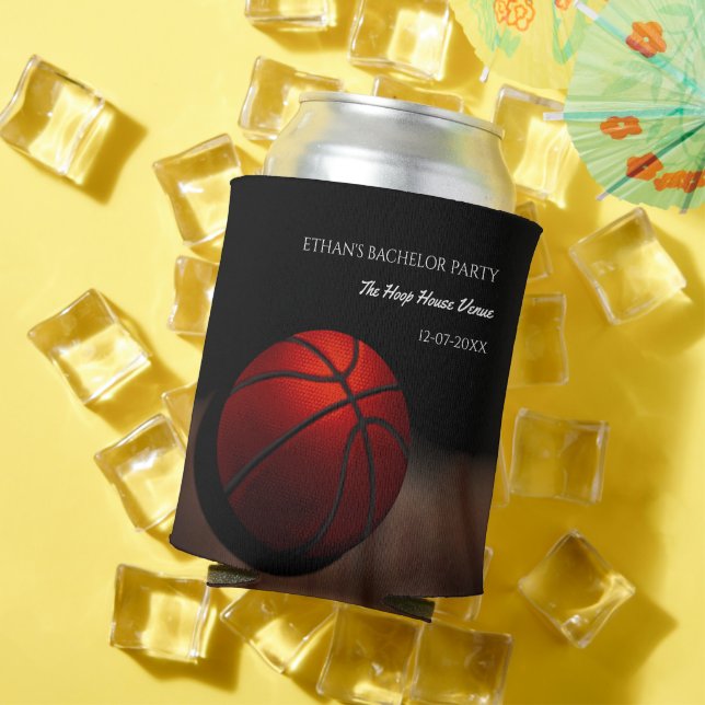 Basketball birthday / bachelor party Black Orange Can Cooler (In Situ Summer)