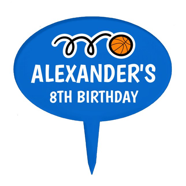 Basketball Birthday cake topper with custom name (Front)