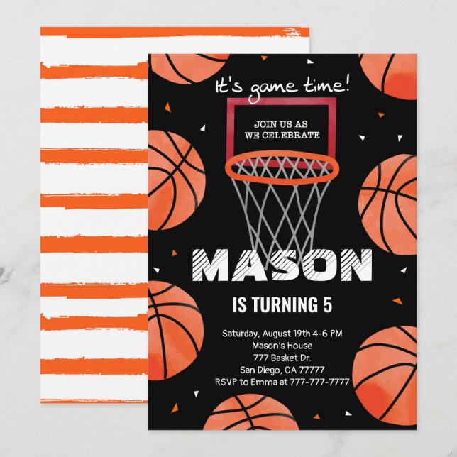 basketball Birthday Invitation (Front/Back)