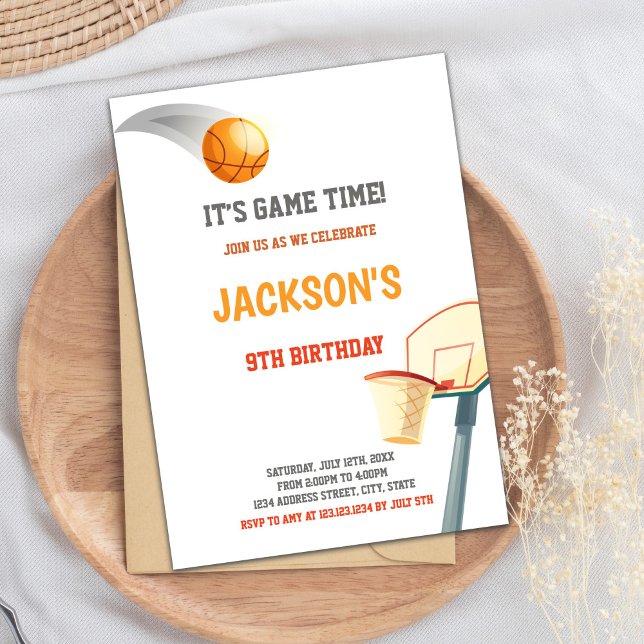 Basketball Birthday Invitation (Basketball On Basket Invitations)