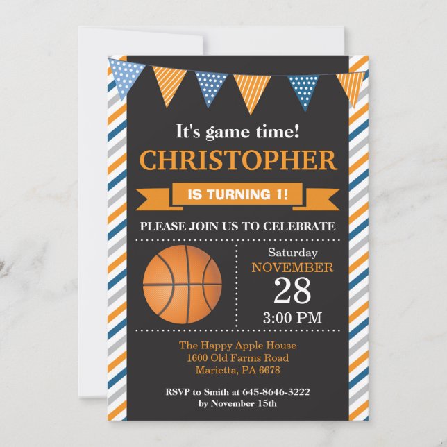 Basketball Birthday Invitation 1st Birthday Party (Front)