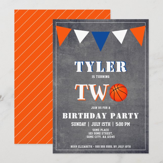 Basketball Birthday Invitation Boy 2nd Birthday (Front/Back)