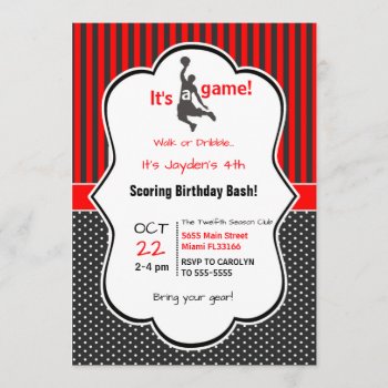 Basketball Birthday Invitation Card by pinkthecatdesign at Zazzle