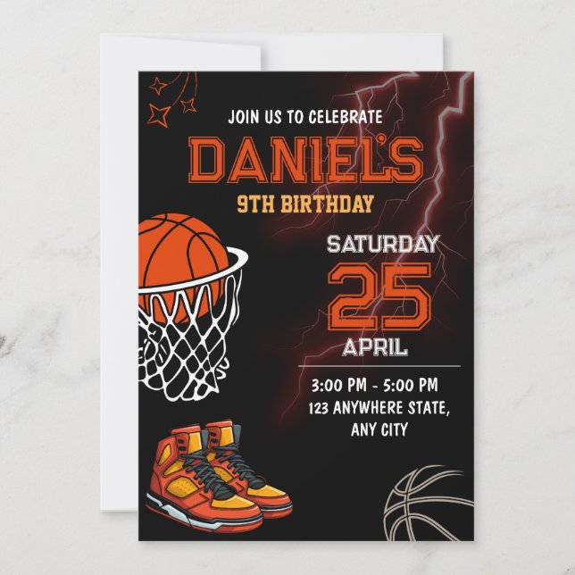 Basketball Birthday Invitation Editable Basketball (Front)