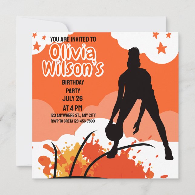 Basketball Birthday Party, Basketball Player   Inv Invitation (Front)