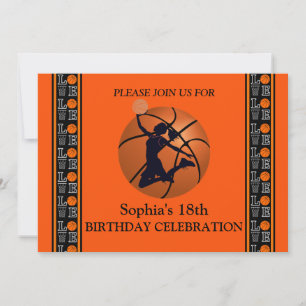 Basketball Birthday Party, Basketball Player  Invi Invitation