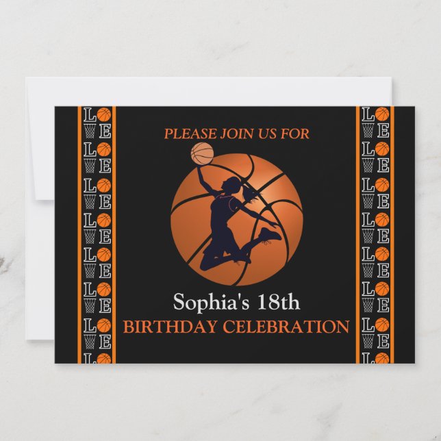 Basketball Birthday Party, Basketball Player  Invi Invitation (Front)