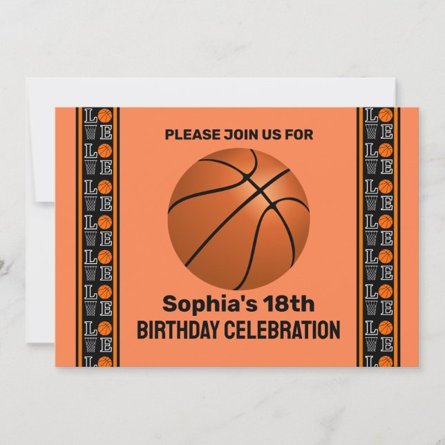 Basketball Birthday Party, Basketball Player  Invi Invitation (Front)