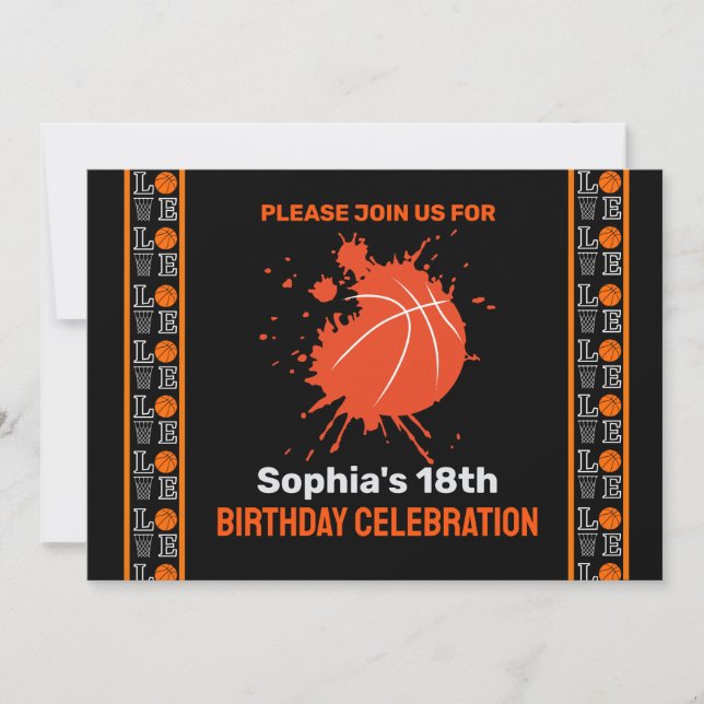 Basketball Birthday Party, Basketball Player  Invi Invitation (Front)