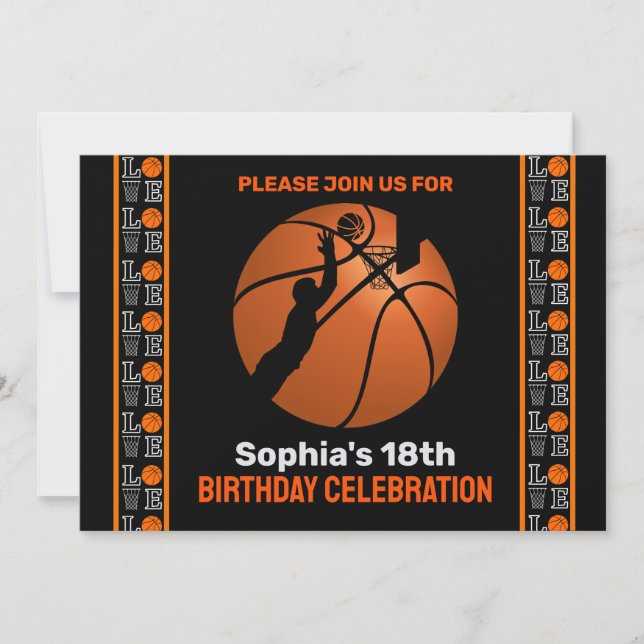Basketball Birthday Party, Basketball Player  Invi Invitation (Front)