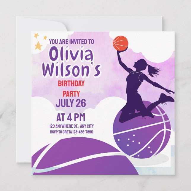Basketball Birthday Party, Basketball Player   Invitation (Front)