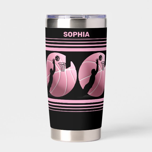 Basketball Birthday Party, Basketball Player Water Insulated Tumbler (Front)