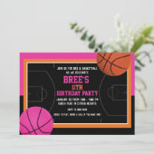 Basketball Birthday Party Black Pink & Orange Invitation (Standing Front)