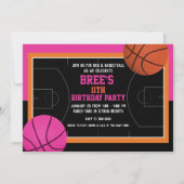 Basketball Birthday Party Black Pink & Orange Invitation (Front)