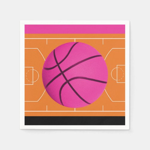 Basketball Birthday Party Black Pink  Orange Paper Napkins