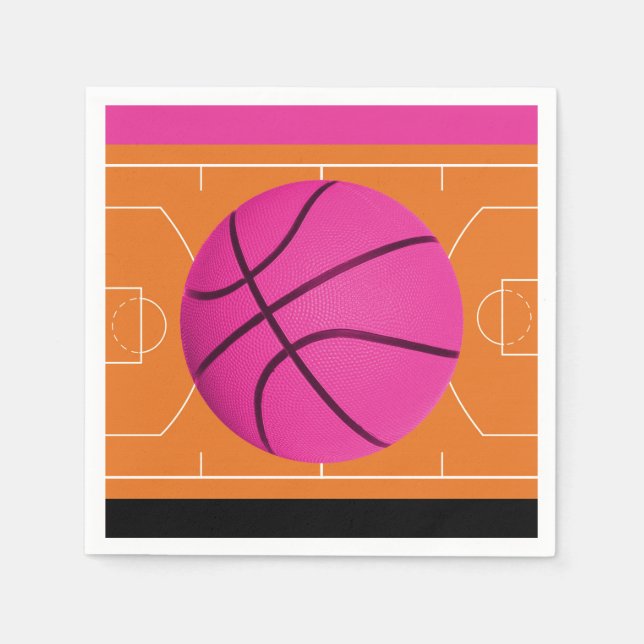 Basketball Birthday Party Black Pink & Orange Paper Napkins (Front)