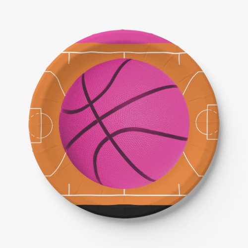 Basketball Birthday Party Black Pink  Orange Paper Plates