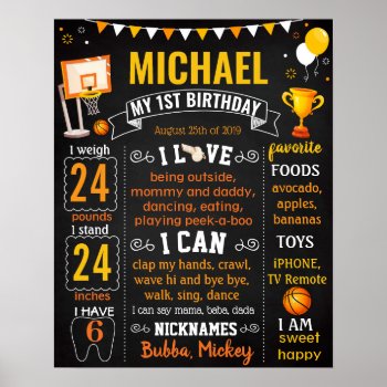 Basketball Birthday Party Chalkboard Sign by 10x10us at Zazzle