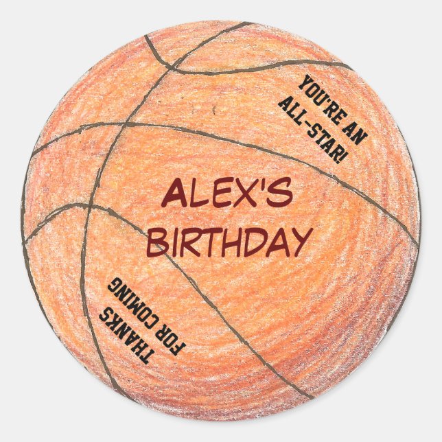 Basketball birthday party favor label (Front)