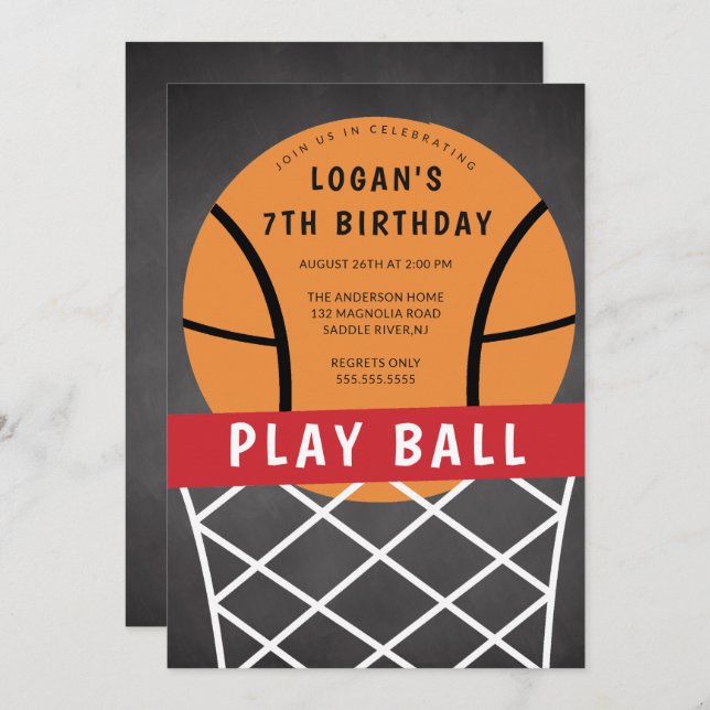 Basketball Birthday Party Invitation (Front/Back)