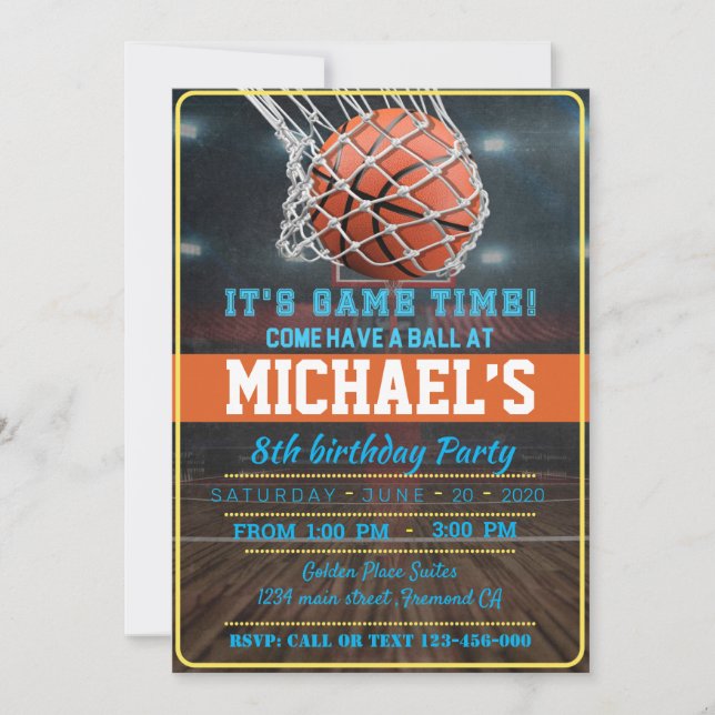 Basketball Birthday Party Invitation (Front)