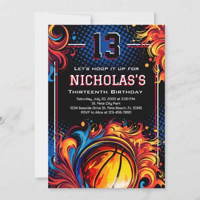 Basketball Birthday Party Invitation (Front)
