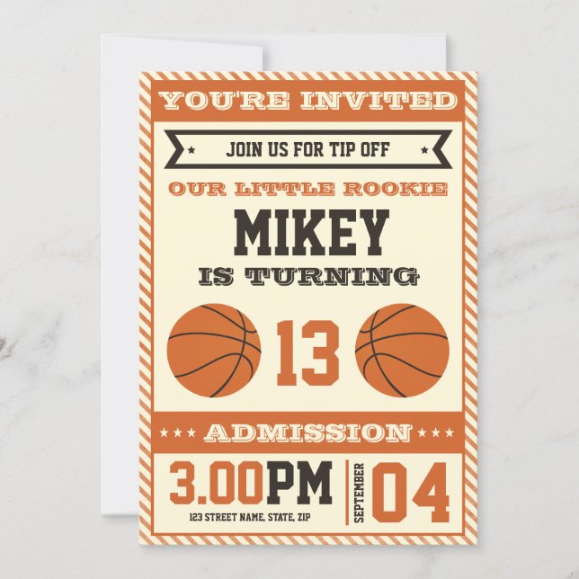 Basketball Birthday Party Invitation (Front)