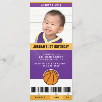 Basketball Birthday Party Invite (purple & Gold) by Jolie_Jolie_Design at Zazzle