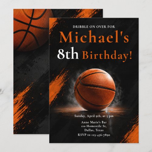 Basketball Birthday Party Orange Black Invitation
