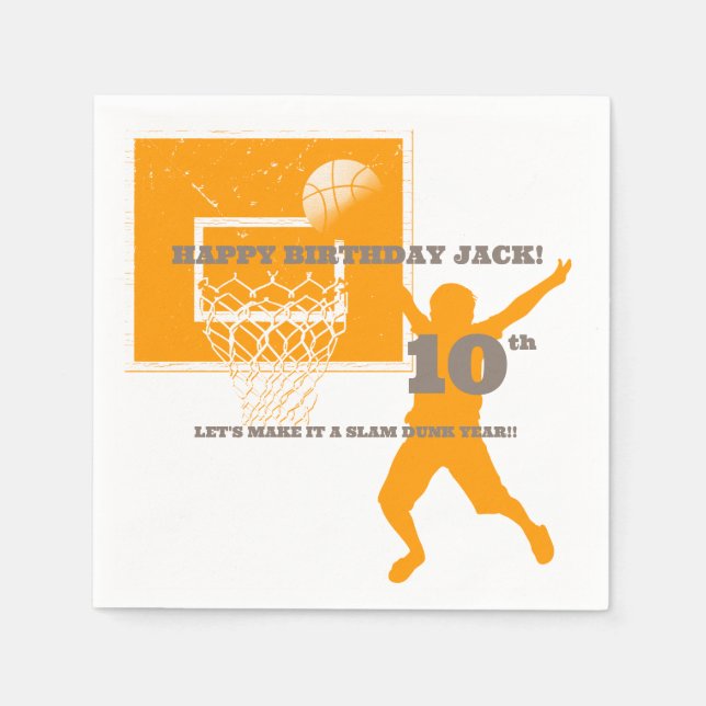 Basketball Birthday Party Personalized Napkins (Front)