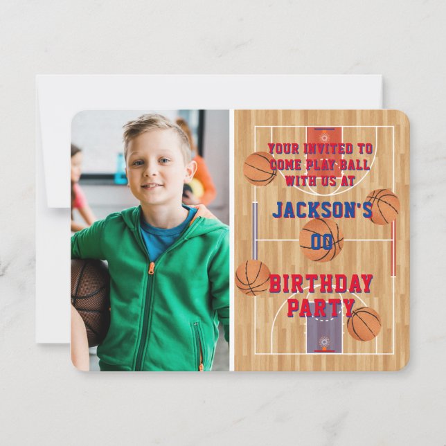 Basketball Birthday Party Photo Invitation (Front)