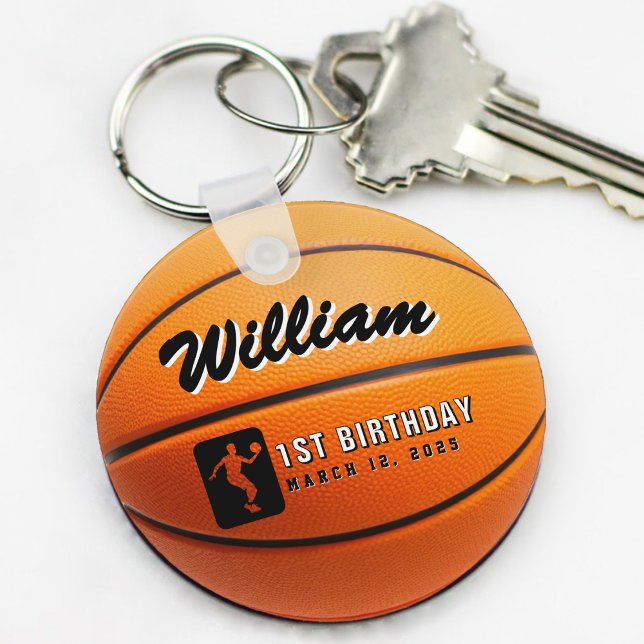 Basketball Birthday Party Photo Keychain (basketball birthday party keychain with photo)