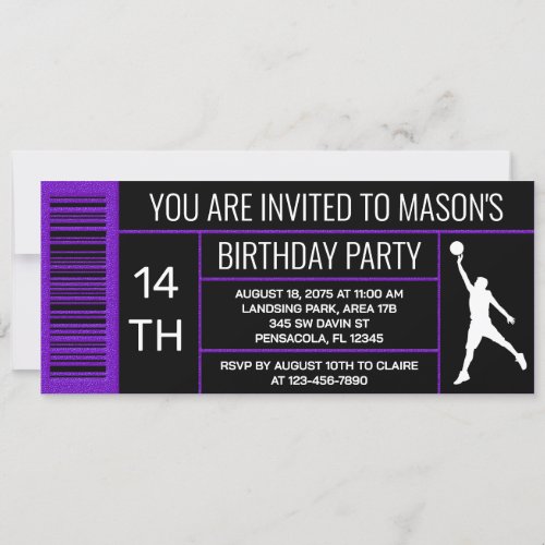 Basketball Birthday Party Purple Shoe Box Label Invitation