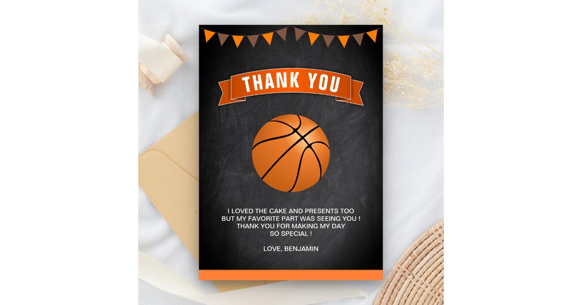 Basketball Birthday Party Thank You Card | Zazzle