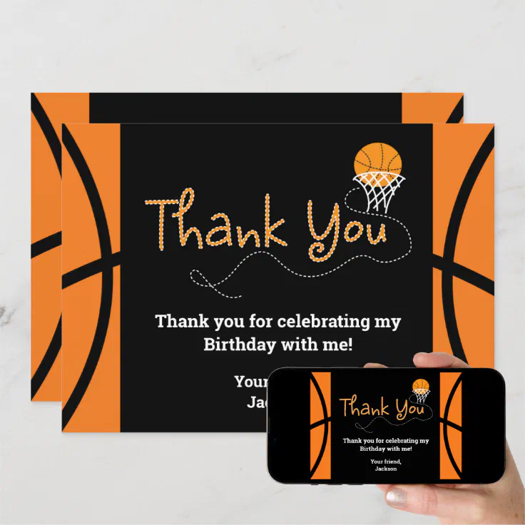 Basketball Birthday Party Typography Thank You Invitation | Zazzle