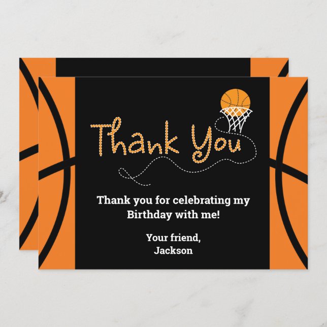 Basketball Birthday Party Typography Thank You Invitation (Front/Back)