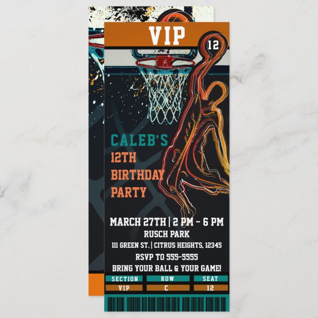 Basketball Birthday Party VIP Ball Game Ticket Invitation (Front/Back)