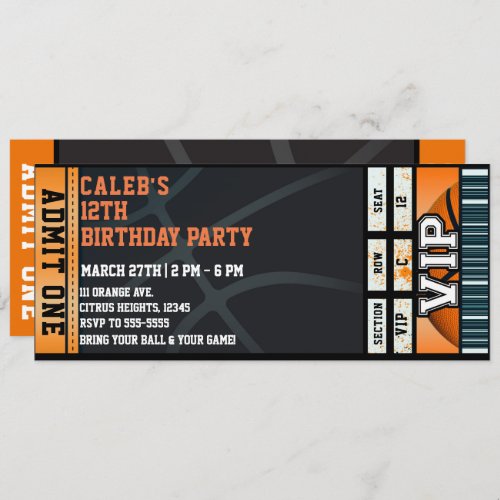 Basketball Birthday Party VIP Ball Game Ticket Invitation