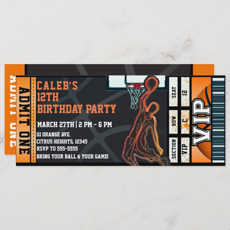 Basketball Birthday Party VIP Ball Game Ticket Invitation | Zazzle