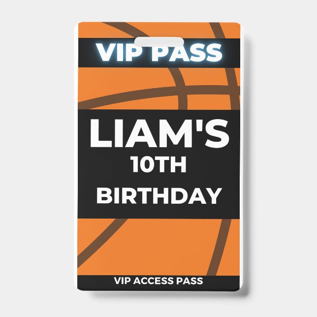 Basketball Birthday Party VIP Pass Badge (Front)