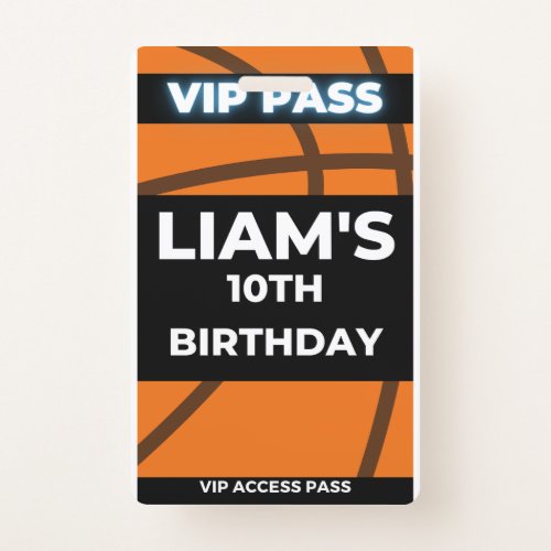 Basketball Birthday Party VIP Pass Badge